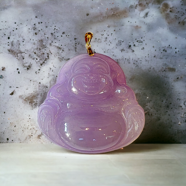 14K Lavender Buddha Jade Pendant (53mm)