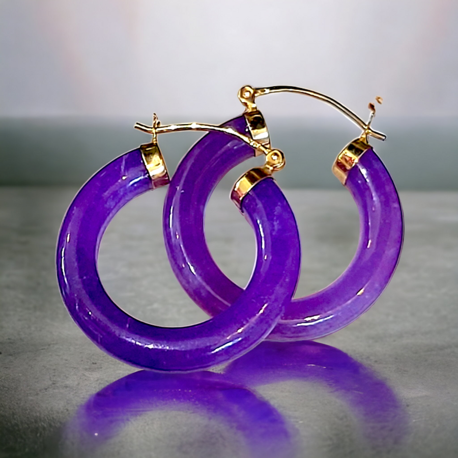 14K Lavender Jade Hoop Earrings