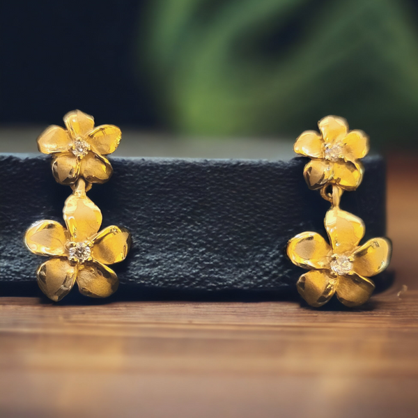 14k Double Plumeria Earrings