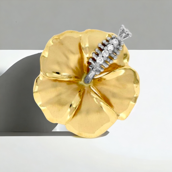 14K Hibiscus  with Diamonds Slider Pendant.