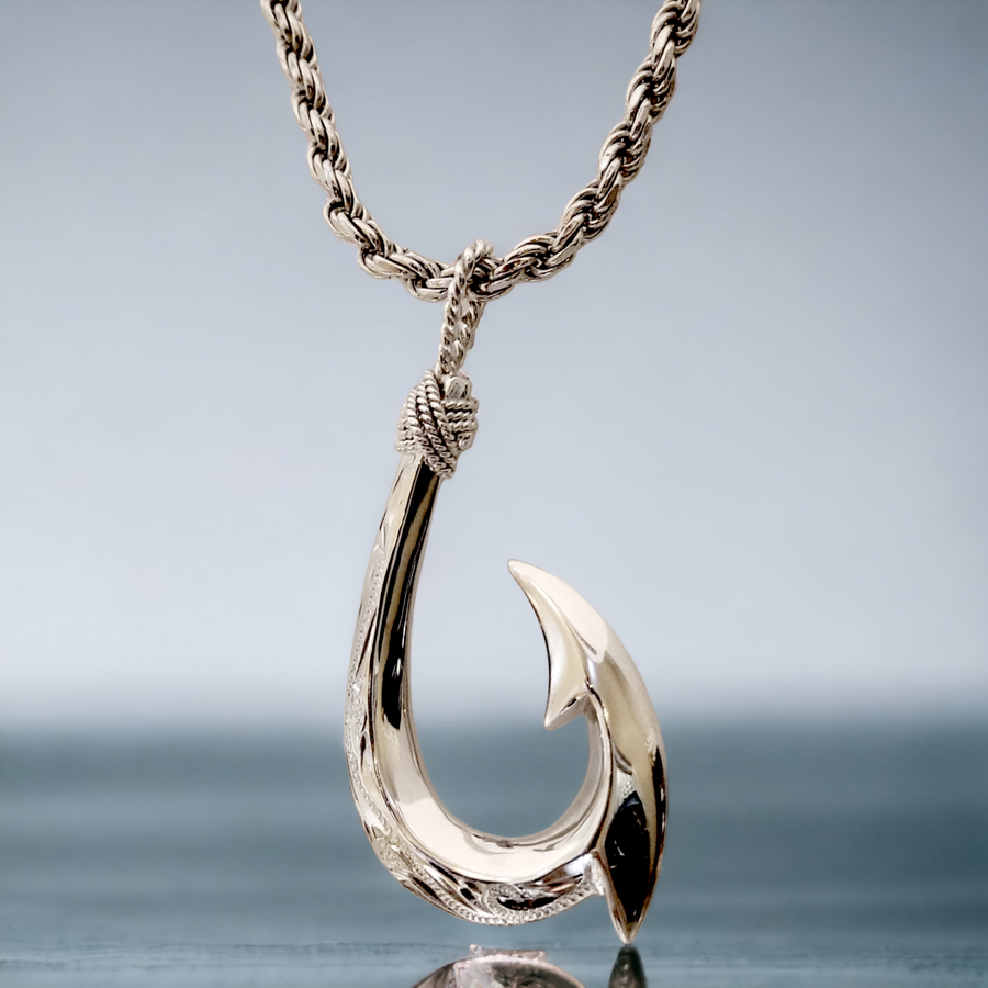 Silver Hawaiian Scroll Hook Pendant with Chain (44mm) – Genova Hawaiian  Jewelry & Pearls