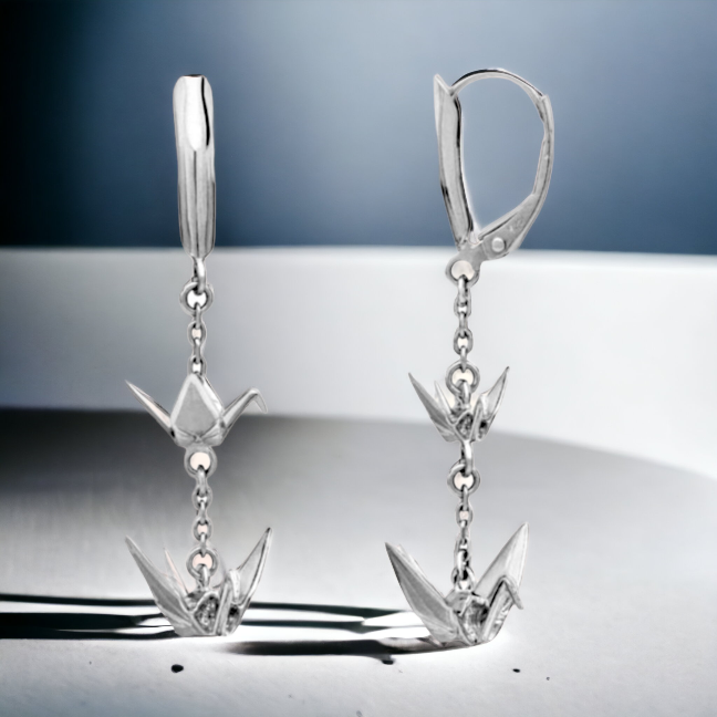 14K 3D Origami Crane Earrings