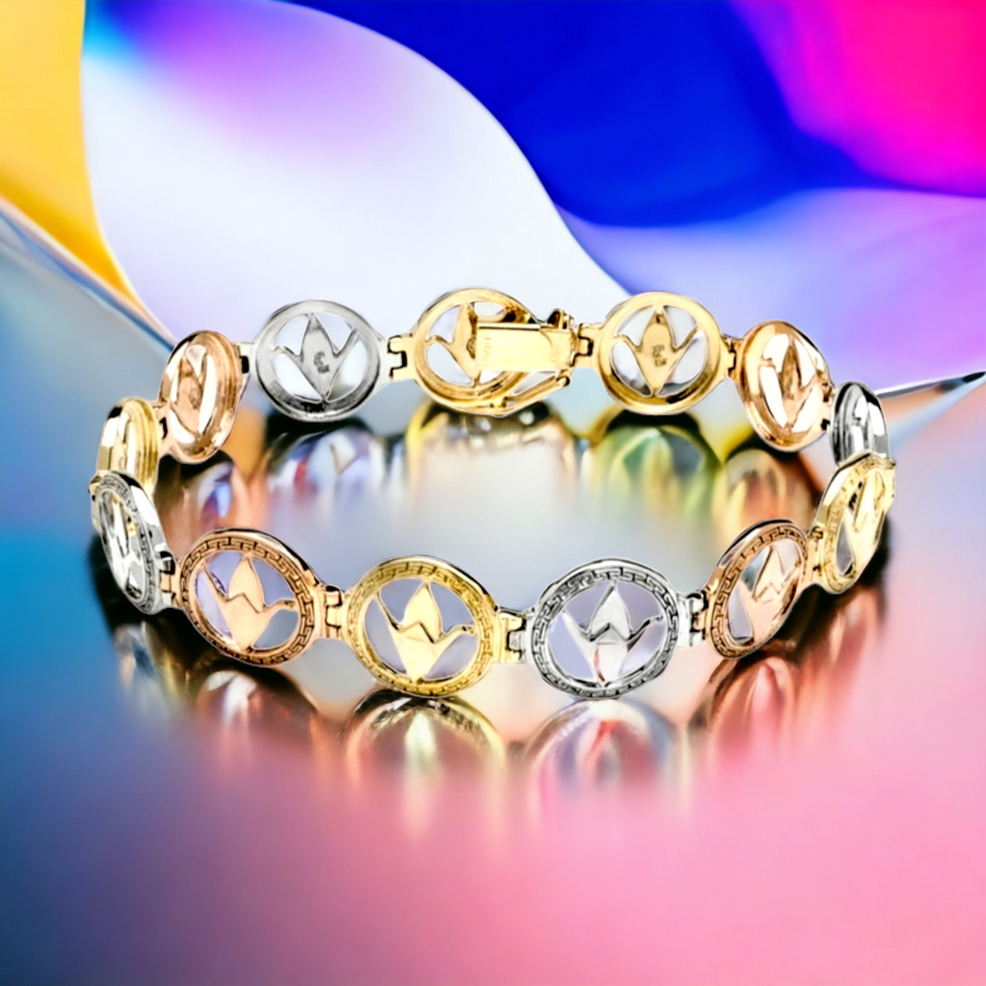 14K Tri-Color Peace Crane Eternity Bracelet