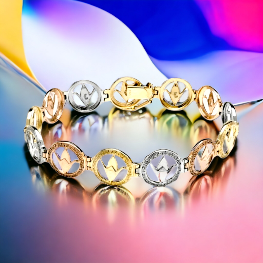 14K Origami Crane Tri-Color Eternity Bracelet