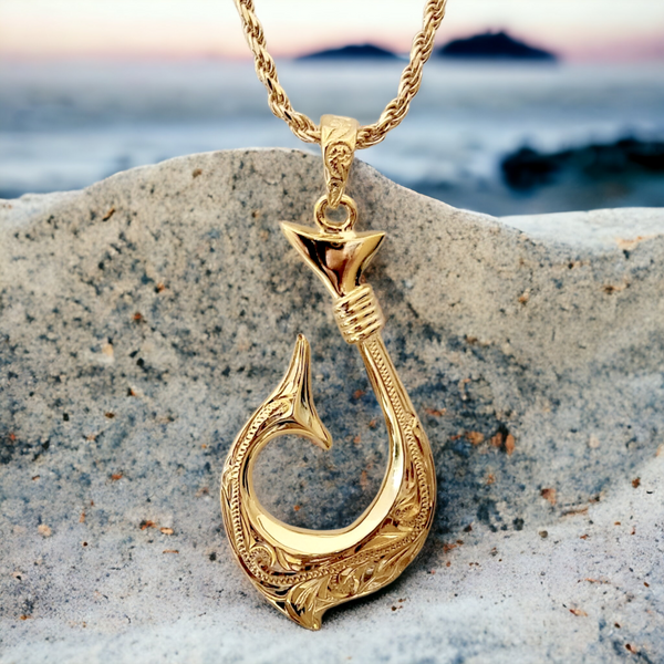 Gold Over Sterling Silver Hawaiian Scroll Hook (35mm) Necklace