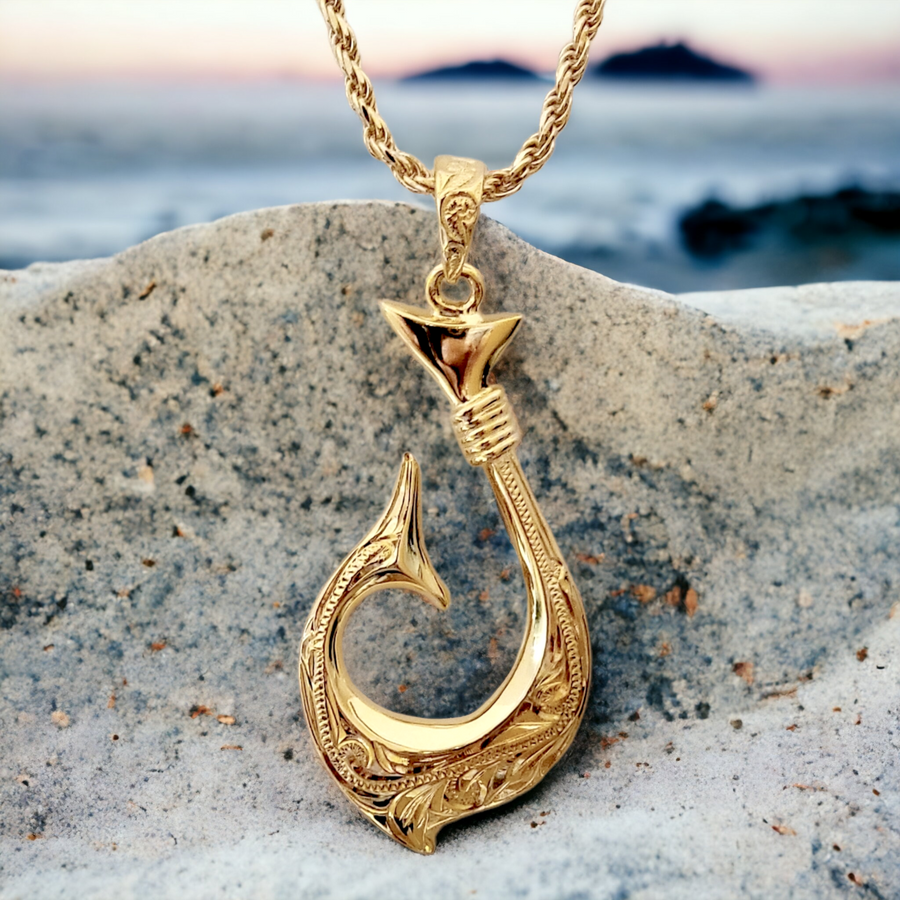 Fish Hook Pendant Necklace, Hawaiian Necklaces Men