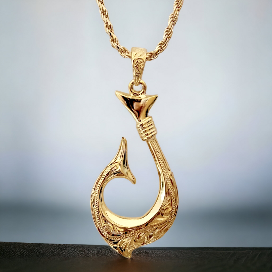 Gold Over Sterling Silver Hawaiian Scroll Hook (35mm) Necklace