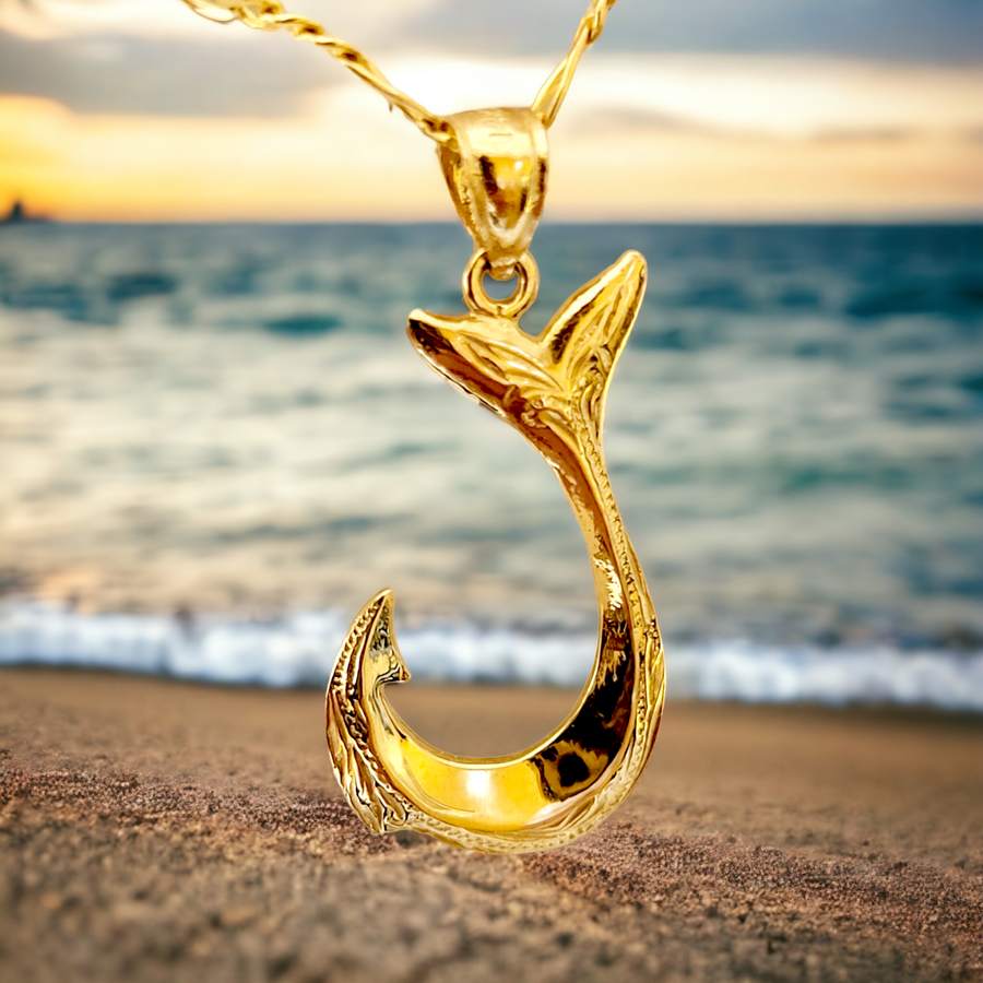 Hawaiian Fish Hook Pendant - Hawaii Gold Jewelry - Hawaiian Gold