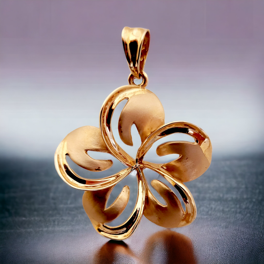 14K Rose Gold  3D Plumeria Pendant (33.5mm)
