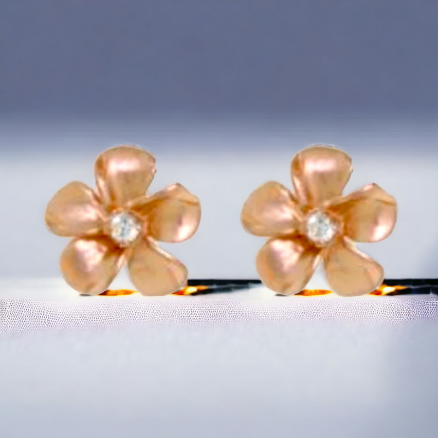 14K Rose Gold Plumeria Stud Earrings.