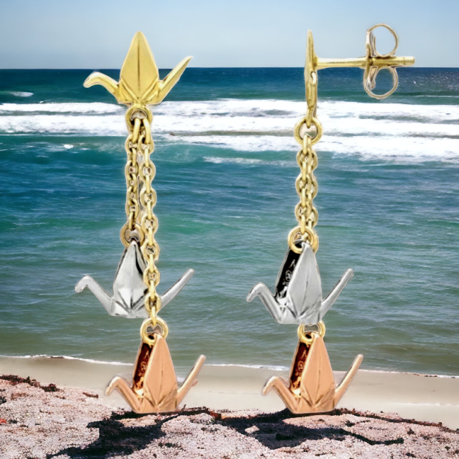 14K Crane Earrings