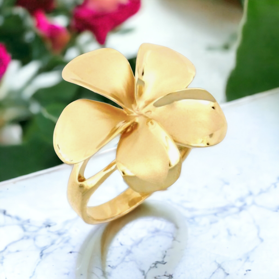 Gold plumeria ring discount