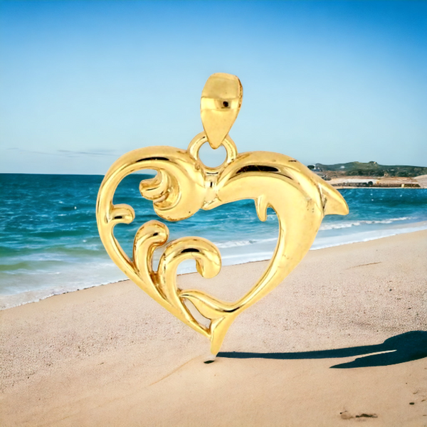 14k Dolphin love waves Pendant