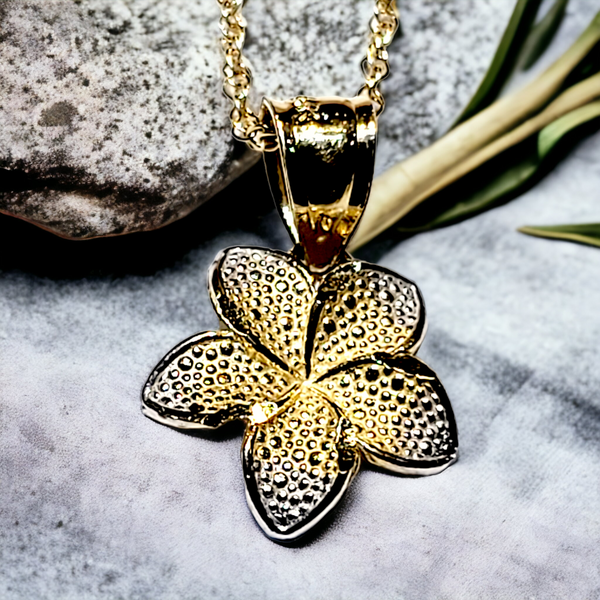 14K Plumeria Two Tone Pendant (11mm)