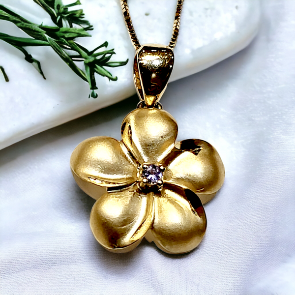 14K  Plumeria with Tanzanite Pendant (16mm)