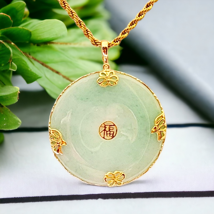 14K Natural Green Circle Pendant (43mm)