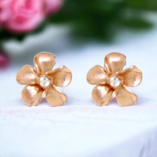 14K Plumeria in Rose Gold Stud Earrings