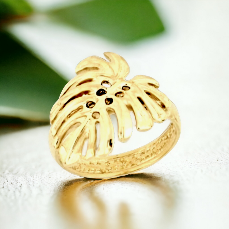 14K Yellow Gold Monstera Leaf Ring