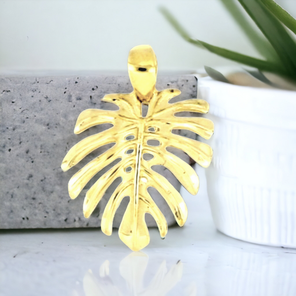 14K Monstera Leaf Pendant (27mm)