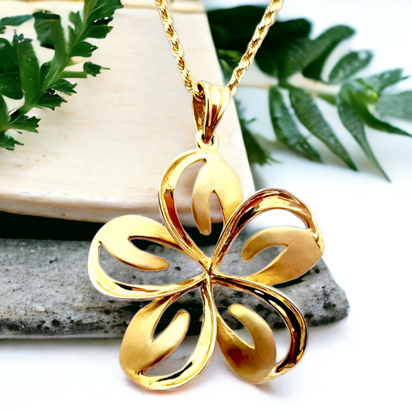 14K Plumeria Pendant 3D Design (25mm)