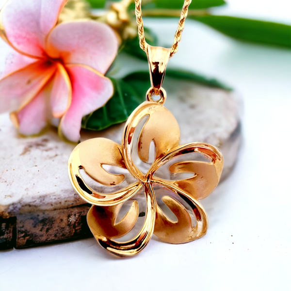 14K  Plumeria 3D Rose Gold  Pendant (33.5mm)
