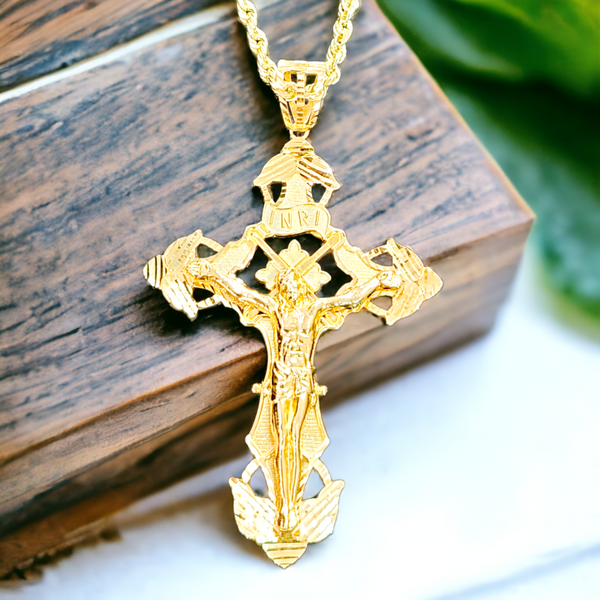 14k Gold over Sterling Silver Cross Pendant (2x3.5")