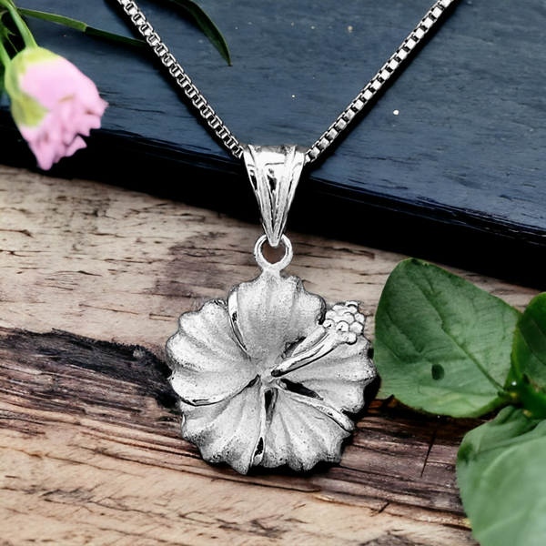 Sterling Silver Hibiscus Necklace (15mm)
