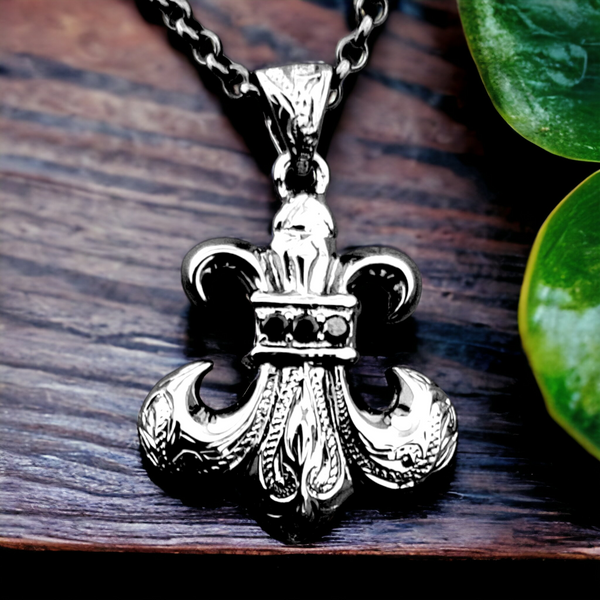 Silver Hawaiian Scroll Fleur De Lis Necklace (20x23mm)