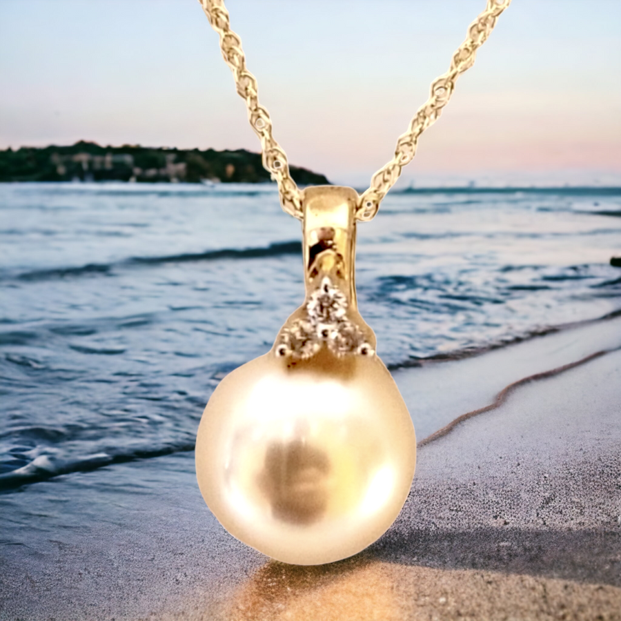 14k Golden South Sea (12.5mm) Pearl Enhancer Pendant with Diamonds