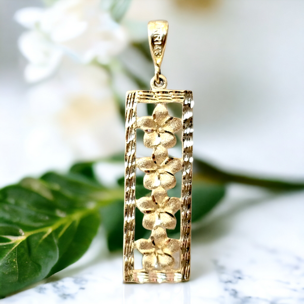 14K  Plumeria Vertical Pendant (10x29mm)