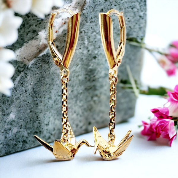14k Crane Earrings