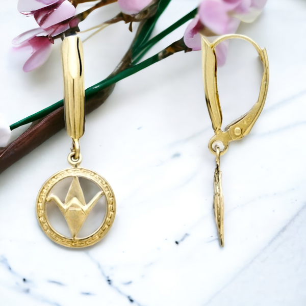 14K Origami Crane Earrings (12mm)