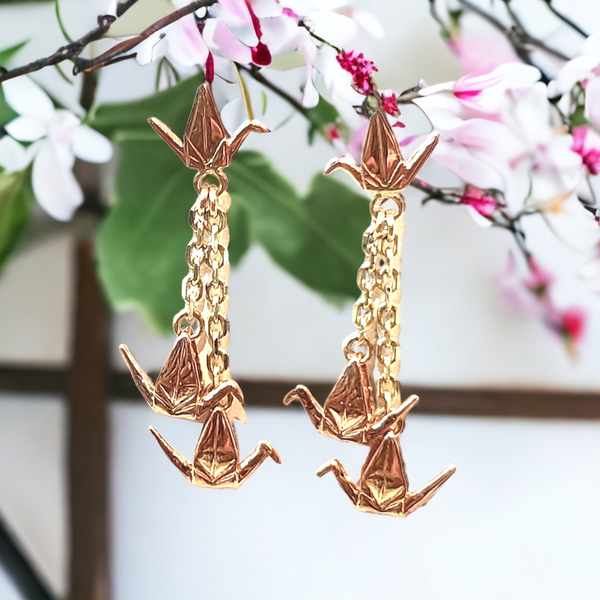14K Origami Crane Two-Tone Earrings (12mm)