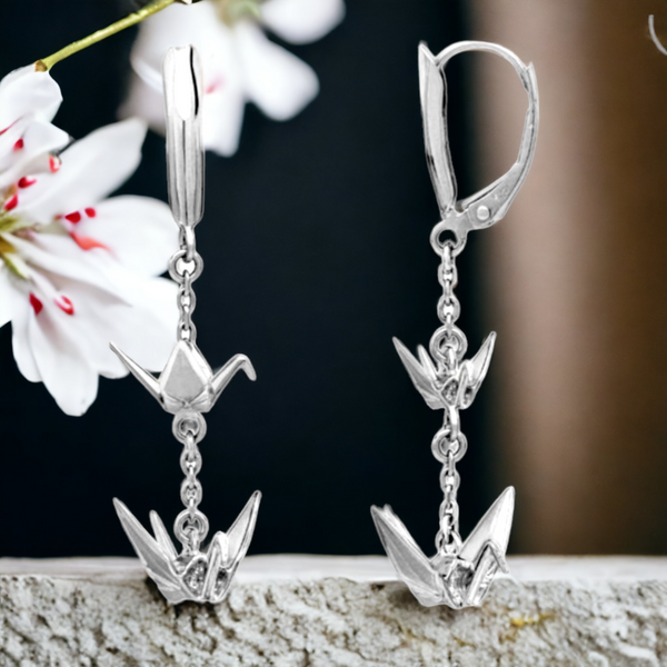 14K Origami Crane Earrings (12mm)