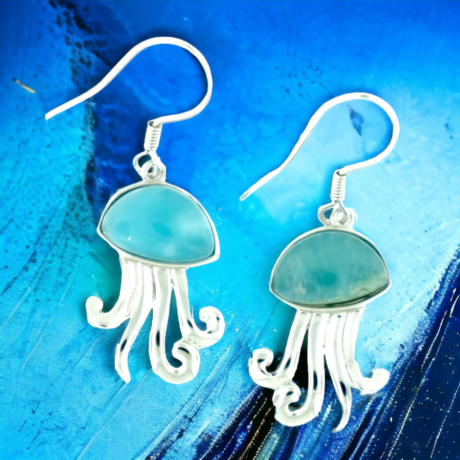 Larimar Jellyfish Dangle Earrings in Sterling silver