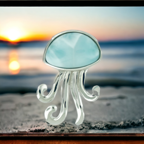 Larimar Jellyfish Pendant in Sterling Silver