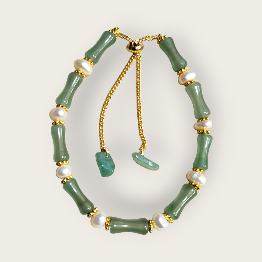 Handmade- Bamboo style Jade & Pearls Bracelet