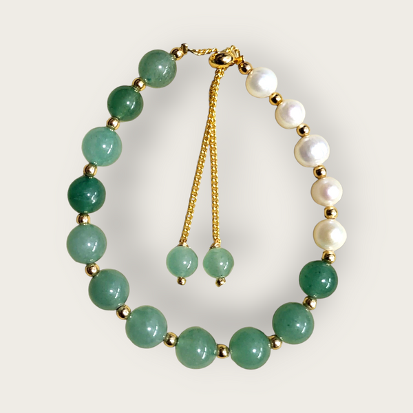 Beautiful Handmade  Jade & Pearl Gold Bracelet