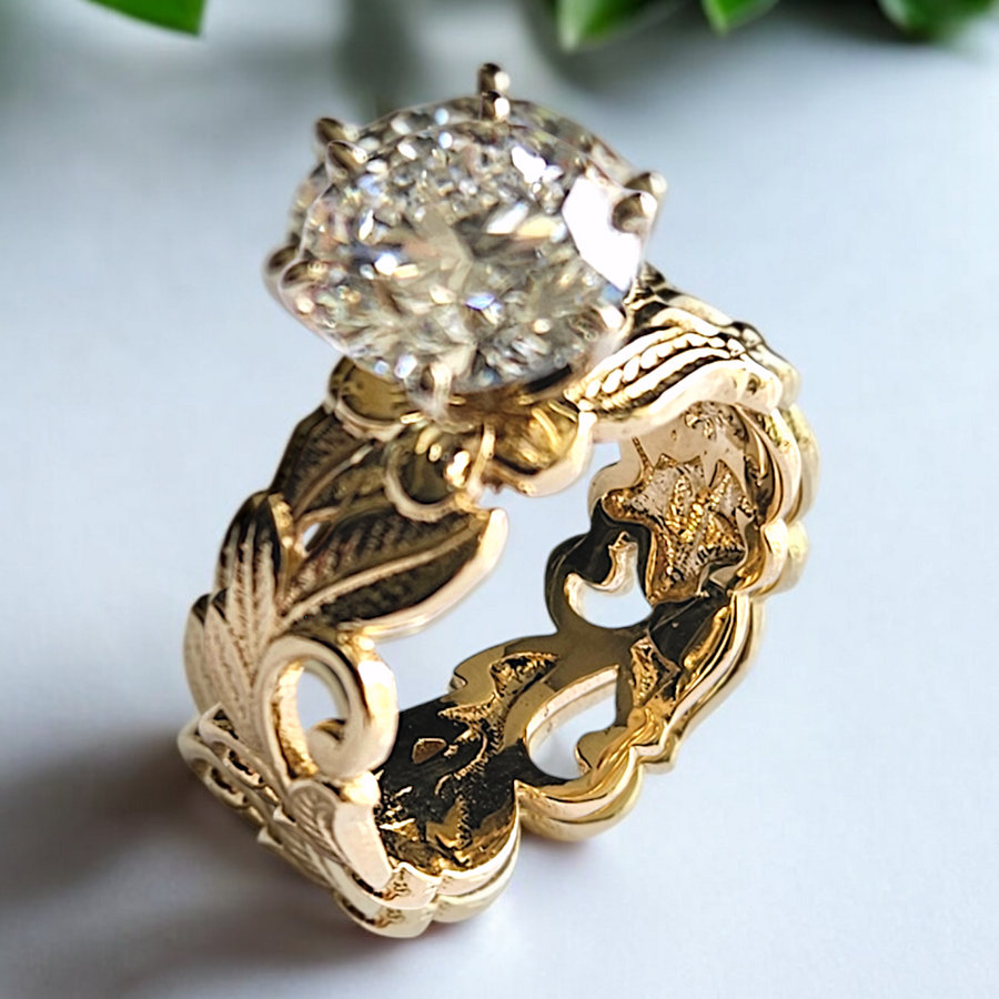 14k Hawaiian Scroll, 3ct. Diamond Ring