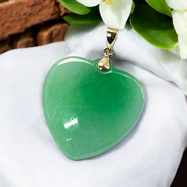 14k Green Jade Heart Pendant (26mm)