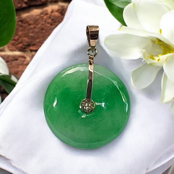 14k Green Jade Lucky Pendant (24mm)