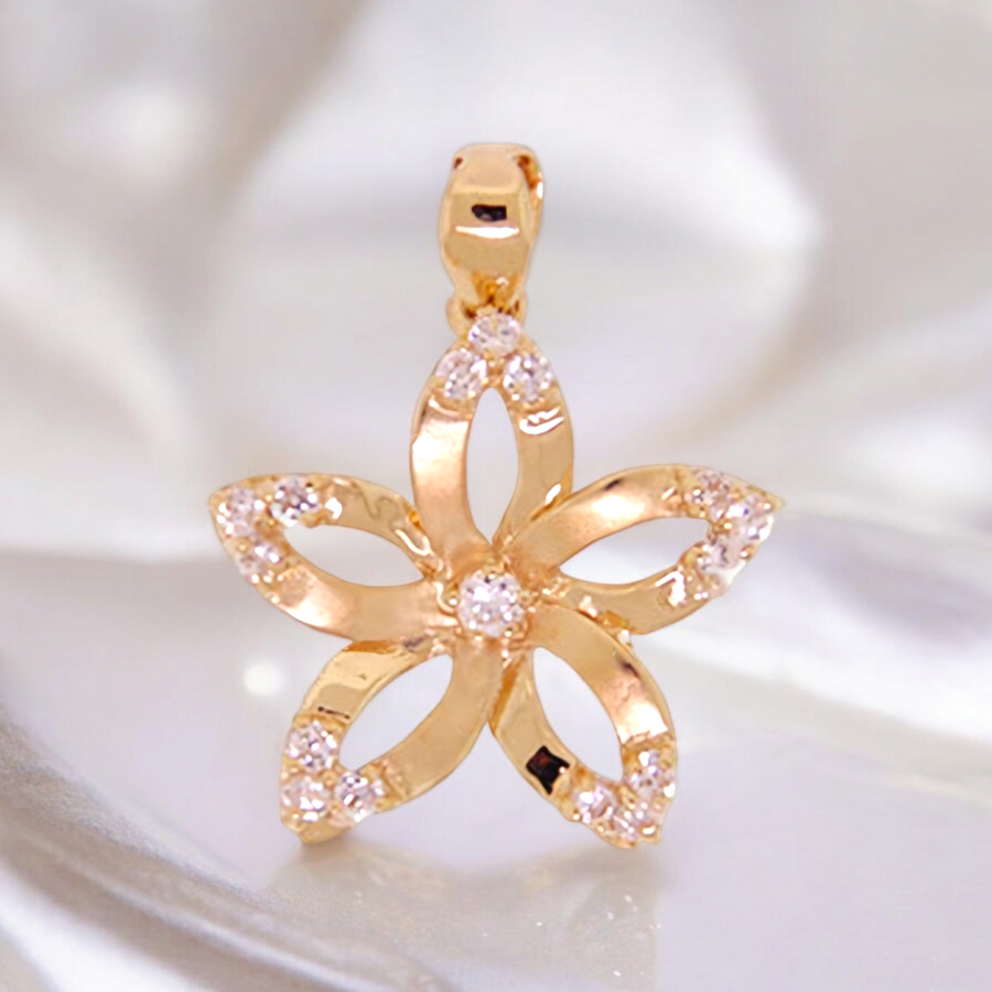 14k pink gold Plumeria with diamonds Pendant