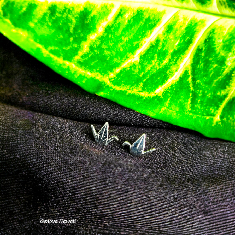 Silver Origami Crane stud Earrings