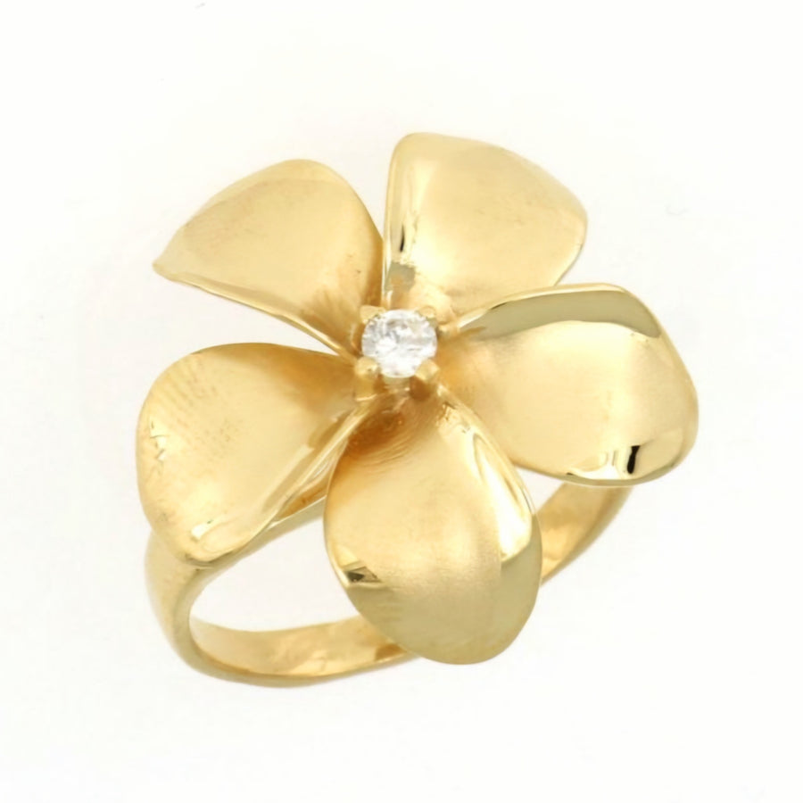 14K Plumeria with Diamond Ring