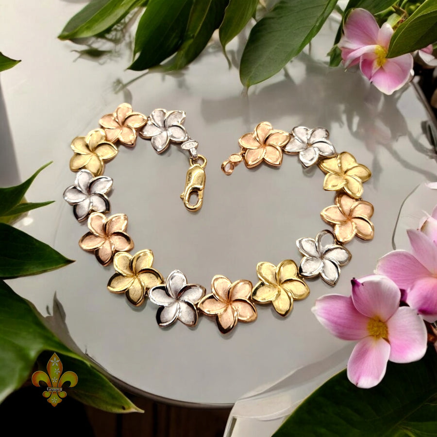 14K Plumeria Lei Bracelet (12.7mm)