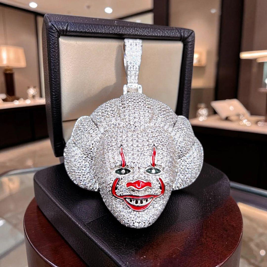 Iced out custom Gold filled Clown in white gold tone  Pendant 48*58