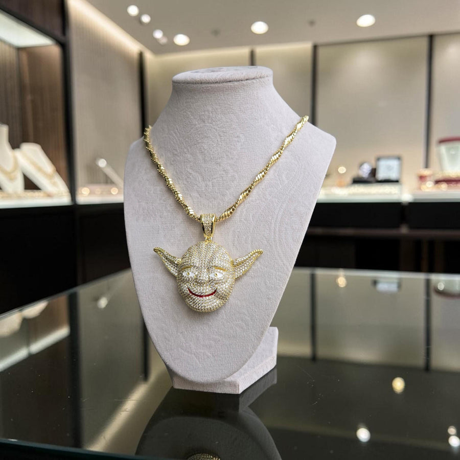 Iced Out custom Gold  filled  Pendant 65*75 with 5 grade cz hand cut stones, comes with 5 mm - 24 inches long gold filled chain.