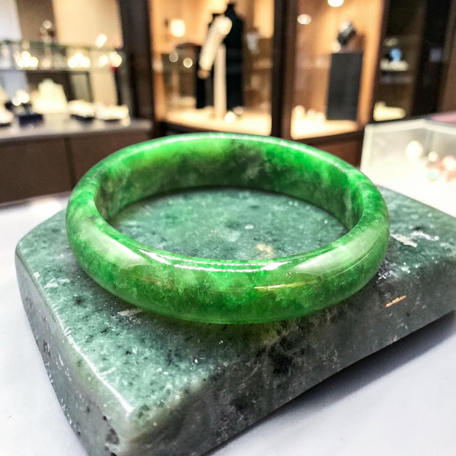 Dark GreenJade Bangle Bracelet – 14mm / Sz.7.5