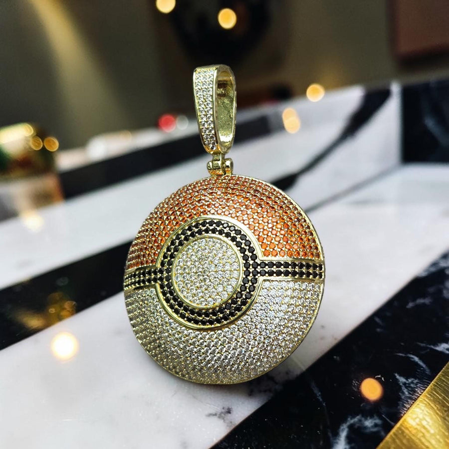 Iced out - XL Cubic Zirconia Pendant 49*76 mm – Gold-filled 3D Sphere Design
