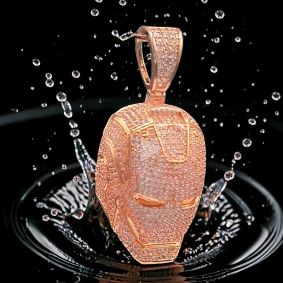 Custom Rose Gold Filled Helmet Pendant, 5 A Grade CZ Stones (24x57mm)